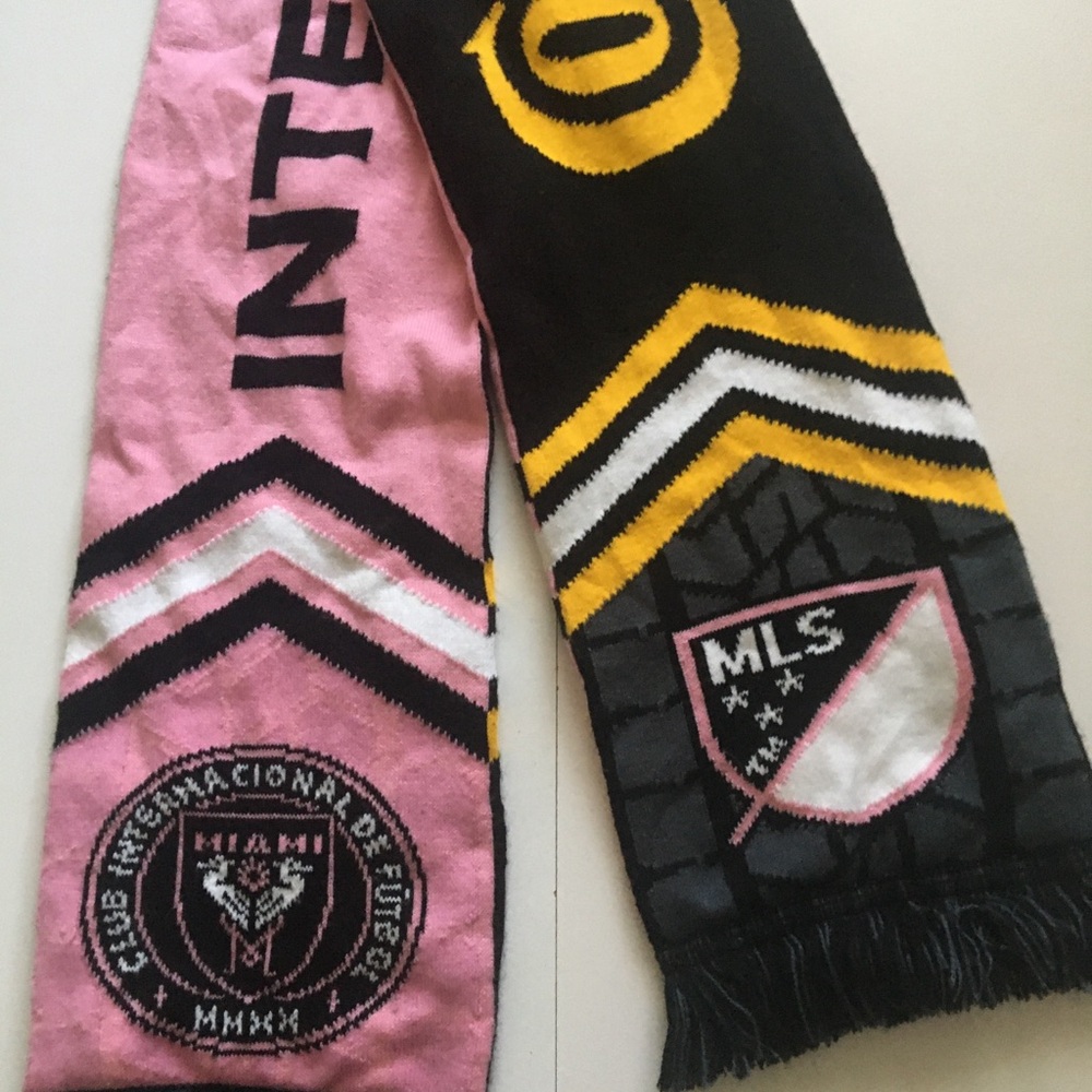 Inter Miami MLS CF Continental Soccer Pink and Black Gold 2 sided Scarf